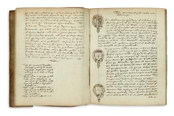 (HERALDRY.)  [Heraldic and genealogical notes.]  Manuscript in English on paper.  Circa 1600